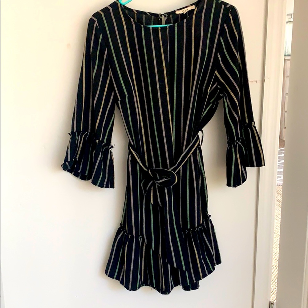Black synch waist striped dress